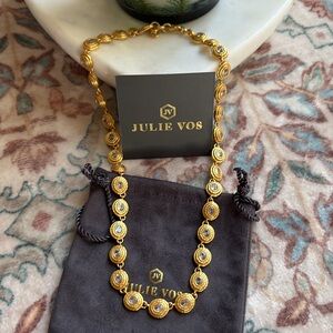 JULIE VOS Tudor Tennis Necklace Clear CZ 24k gold plated designer holiday style